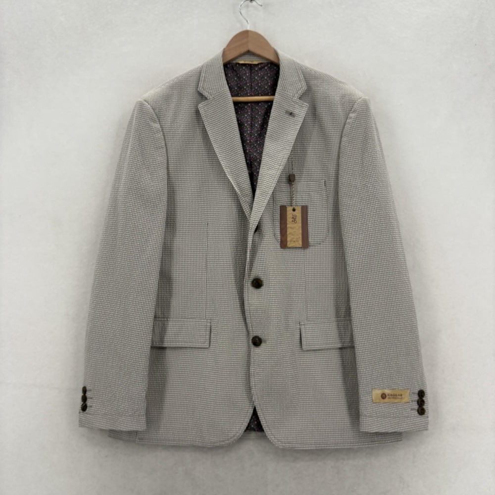 Haggar Seersucker Blazer Mens 42R Gray Check Cotton Sport Coat Jacket Career NWT